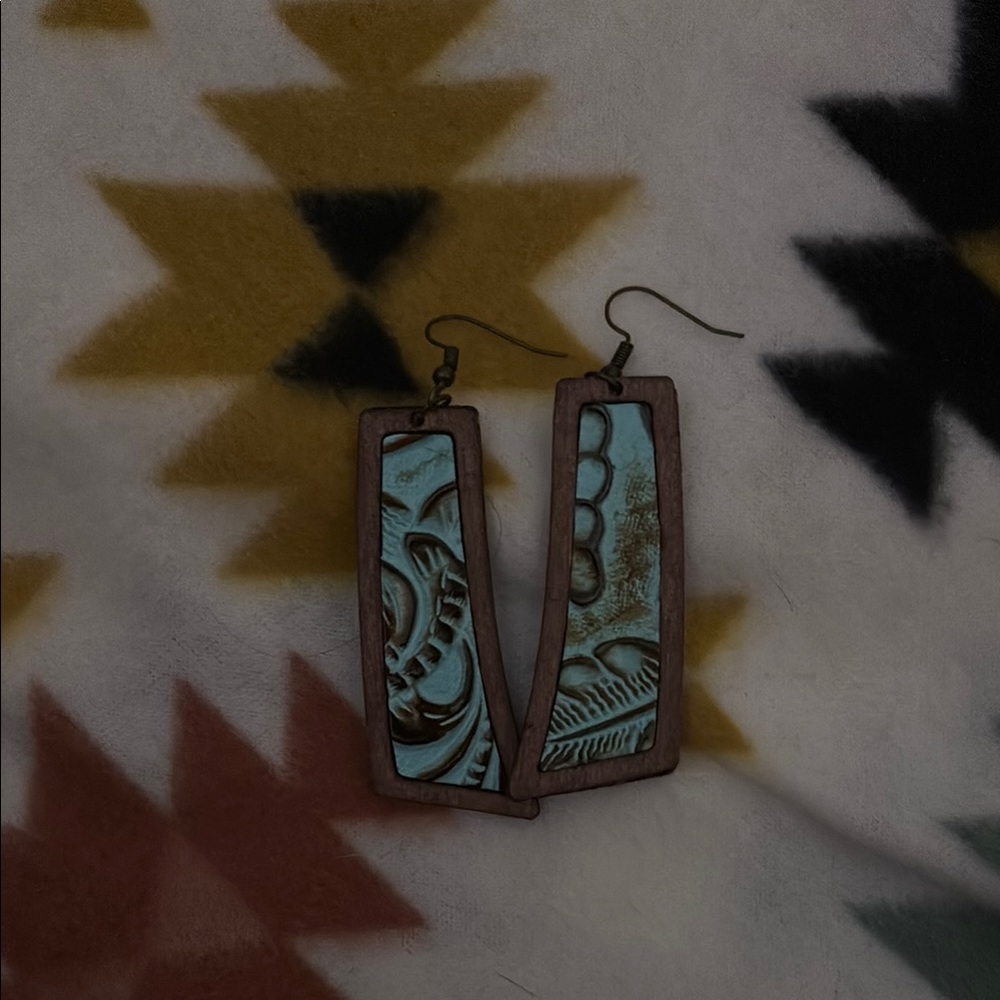 Turquoise and Brown Geometric Earrings